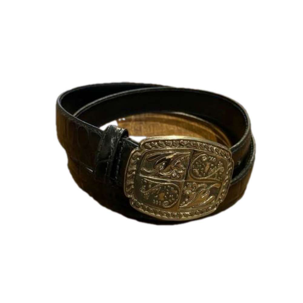 Cipriani Black Vintage Italian Alligator Calfskin Belt  Large Silver buckle